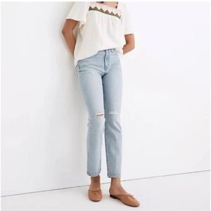 Madewell The Petite High-Rise Slim Crop Boyjean in Dumas Wash Ripped Edition 26P
